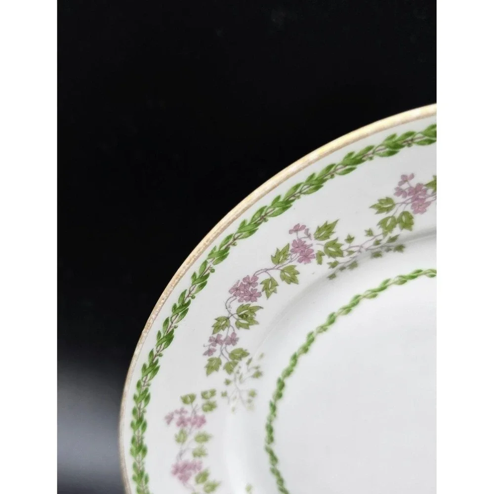 Set/5 Antique Soa GDA Limoges Hand Painted Purple Flower Bread Butter Plate 6.5